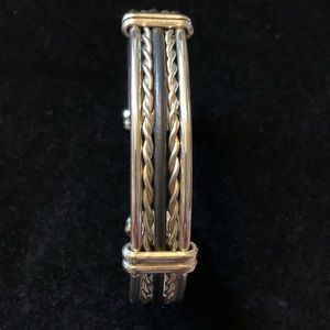 Silver & black leather cuff bracelet